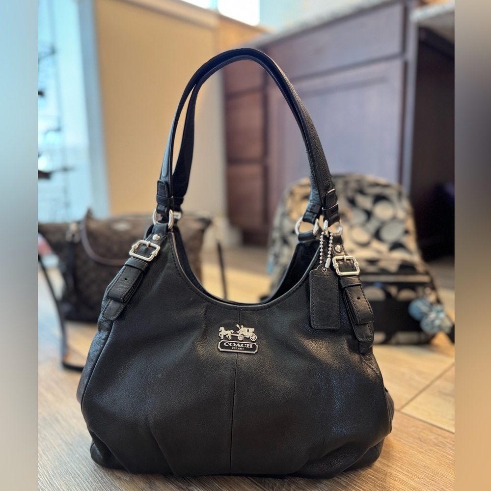 Coach Black Leather Satchel with Silver Accents
